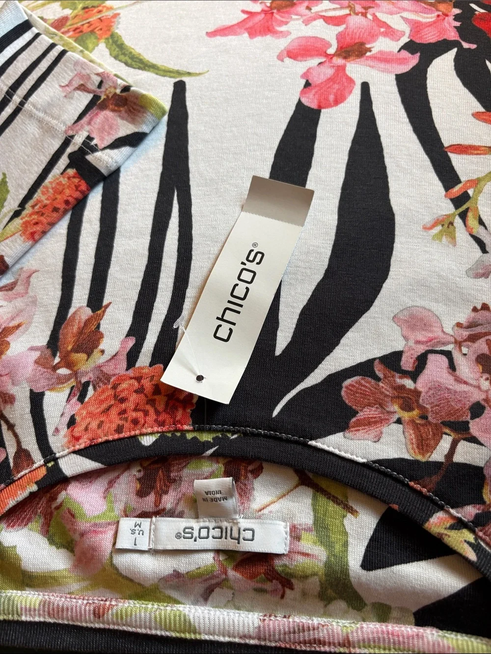 Chico's Multicolor Floral & Zebra Print Tee - Picture 2 of 6